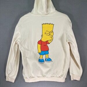 The Simpsons Bart Simpson Graphic Hoodie Cream Beige Size L Oversized Cartoon